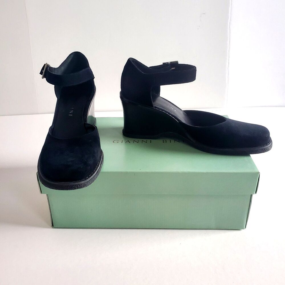Gianni Bini Women’s Shoes Size 7 Black Suede "Luke" Wedge Square Toe Grunge Goth
